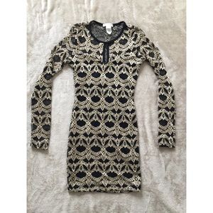 Black and gold midi dress